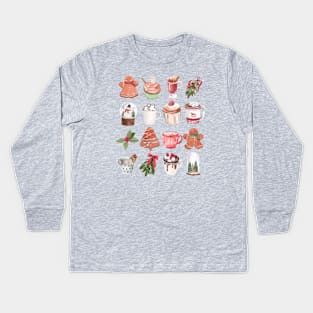 Cottagecore style Christmas drink and cookies. Kids Long Sleeve T-Shirt